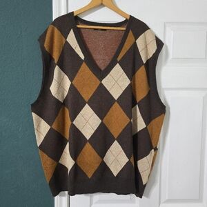 Kallspin Argyle Sweater Vest Wool Blend Sz 4XL Brown Preppy Goblincore Academia